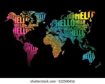 HELLO Word Cloud World Map in Typography, background concept
