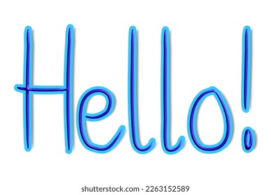 Hello!,  word with exclamation mark in handwritten blue 3D letters isolated on background as banner headline