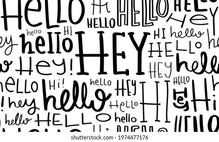 Hello word hand lettering seamless pattern texture background design for fashion graphics, textile prints, decors, wallpapers etc