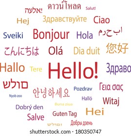 Hello word in languages of the world. Vector illustration.