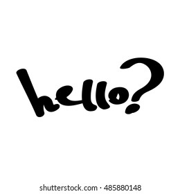 Hello word lettering logo. Hand writing black letters with question mark.
