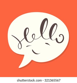 "Hello" word in speech bubble.