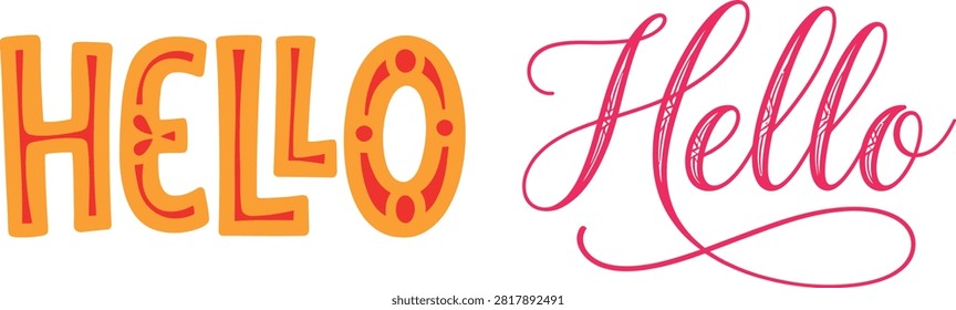 Hello word text design in decorative and script font style
