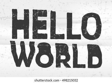 Hello world glitch art typographic poster. Glitchy words, coding concept