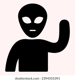 Hello world glyph icon. Humanoid alien with smilling face. Astronomy vector design concept, solid style pictogram on white background, use for web and app. Eps 10