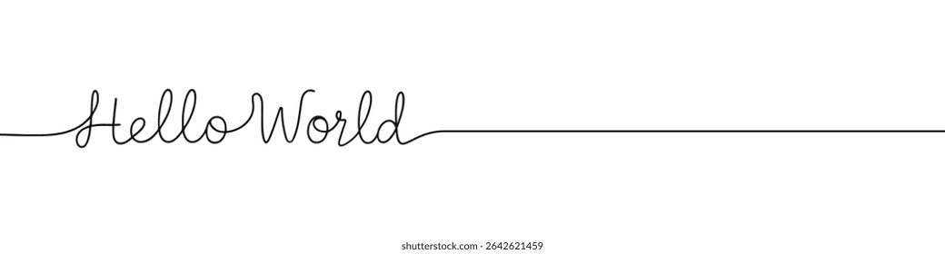 Hello World inscription continuous one line drawing with word. Minimalistic drawing of phrase illustration.
