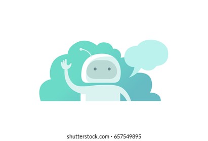 Hello World Programmer robot, waving his hand and saying