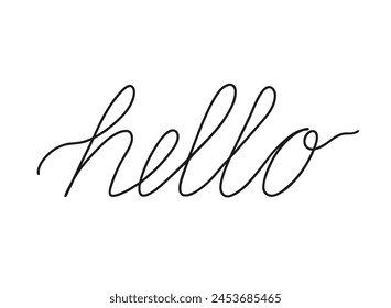 Hello write calligraphy word, continuous line drawing. Greeting on English language. Vector illustration