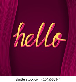 Hello yellow pink gradient luminous lettering on original background.