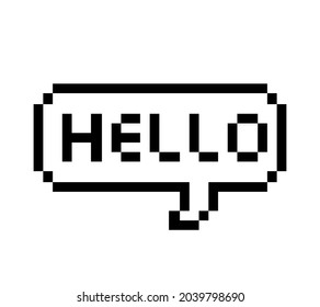 Hello.Pixel text bubble. Pixel art speech bubble on white background.