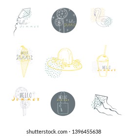 Hellor summer set. Vector sketch illustration 