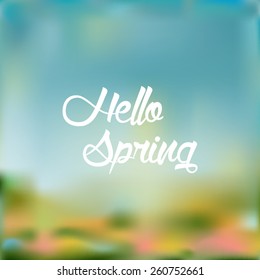 Hellos Spring. Typographical blurred background.