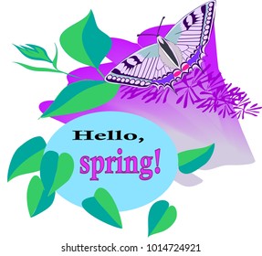 Hello,spring Swallowtail butterfly on lilac flowers