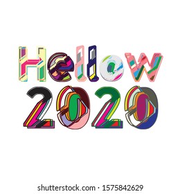 HELLOW 2020 colorful logo text design. Cover the business diary for 2020 with desire. Brochure design templates, Xmas cards, sales banners and t-shirts. Vector illustration of Christmas