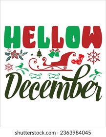 Hellow December Svg,Retro,Png,t-Shirt, Christmas T-Shirt Design, Design Bundle,Typography Design,christmas svg, 