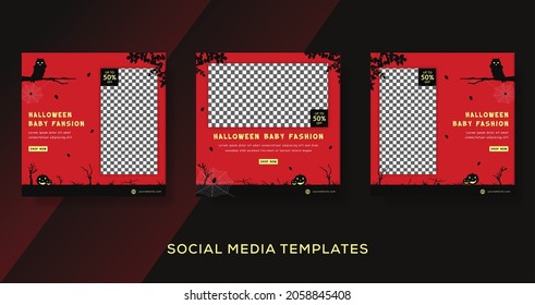 Helloween baby fashion clothes banners template post. premium vector