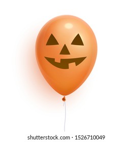 Helloween balloon, 3d realistic. Lantern jack face on balloon. Isolated on white Background. Vector Illustration