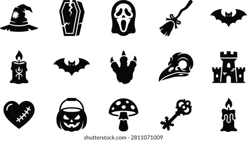 Helloween black fill easy editable icon sett 