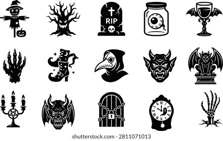 Helloween black fill easy editable icon sett 