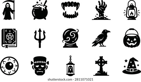 Helloween black fill easy editable icon sett 