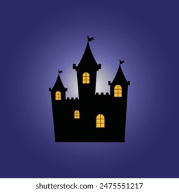 helloween castle purple background, vector logo icon