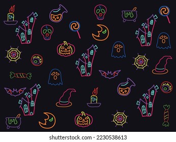 helloween clipart doodle neon style .helloween outline vector illustration 