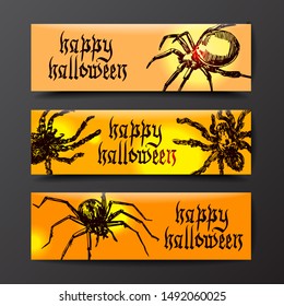 Helloween design concept with spider. Hand drawn style picture. Good for halloween party design.