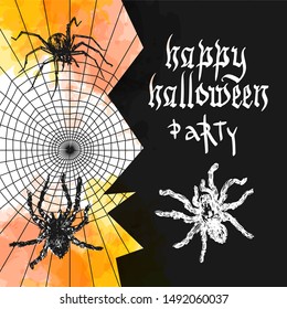 Helloween design concept with spider. Hand drawn style picture. Good for halloween party design.