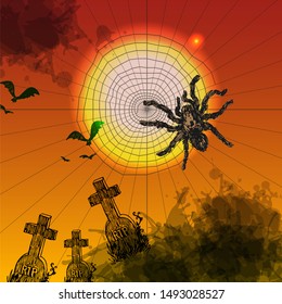 Helloween design concept with spider. Hand drawn style picture. Good for halloween party design.