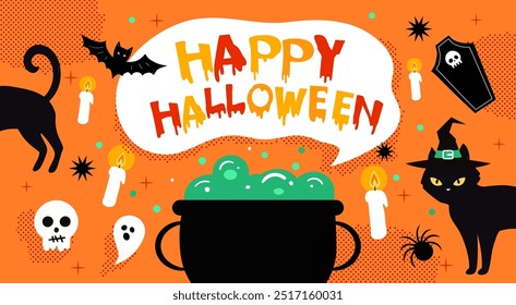 HELLOWEEN flat halloween banner template black cat 