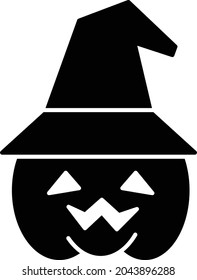 calabaza con icono infernal y sombrero de bruja