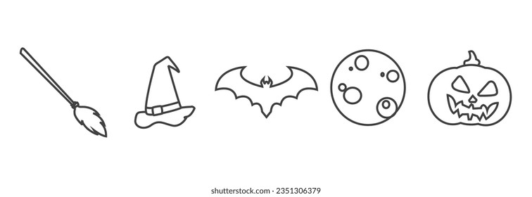 helloween icons line and vector design elements, icons, helloween designs, with white backgrounds and logo illustrations.
