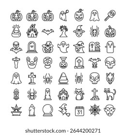 Helloween Icons Set – Outline Style Vector