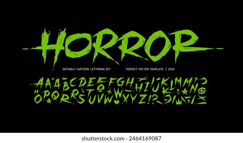 Helloween Party gruselige Schriftart Alphabet mit Zeichen und Symbolen. Horrorschrift. Street Art Graffiti-Stil Schriftart Schriftzug. Rock Stil Elemente Kollektion für T-Shirt-Druck und Textilmuster Design	
