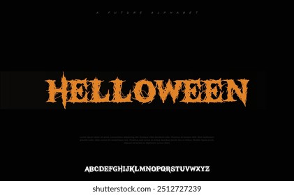 Helloween Party aterrador tipo de letra alfabeto con signos y símbolos. Horror fuente. Letras de tipo de fuente de estilo creativo. colección de Elementos de estilo Rock para estampado de camiseta y diseño de patrón textil 