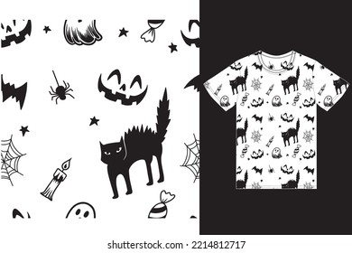 Helloween pattern illustration with t shirt design premium vector the Concept of Isolated Technology. Flat Cartoon Style Suitable for Landing Web Pages, Banners, Flyers, Stickers, Cards
