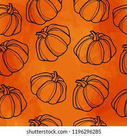 Helloween  Pumpkin watercolor seamless pattern.Vector Helloween Pumpkin Design. Hand draw  seamless pattern. Organic food. Vegan.