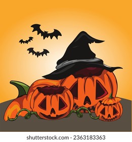 helloween pumpkin wearing hat ready to go for celebrating helloween event