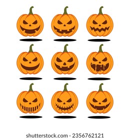 Helloween pumpkins character set with diverse facial expretion 