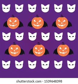 Helloween purple pattern with cats and pumpkins 