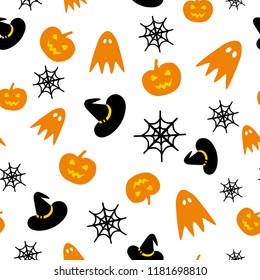 Helloween seamless pattern in black and orange colors