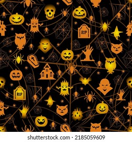 Helloween seamless pattern in black and orange colors. Background for invitation card, greeting, poster, cover ans web design