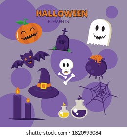 helloween set of cute cartoon illustrations