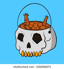 Helloween skull with candy inside illustration background blue