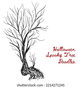 Helloween spooky tree. Hand drawn doodles.