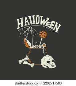 Helloween. Vector icon and element collection for Helloween greeting card and poster, party sign. Flat design cartoon element.