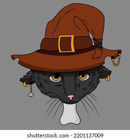 Helloween Zombie Cat In Witch Hat Illustration