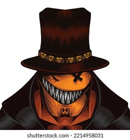 hellowen monster with hat and toxedo