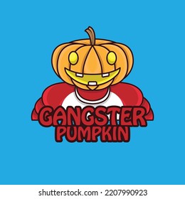 diseño de mascota de calabaza hellowen con disfraz casual de gángster