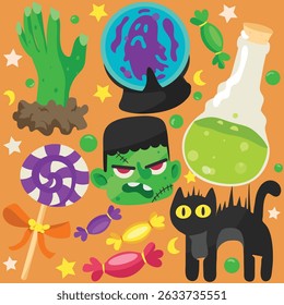 Hellowen theme vector elements pack. hand drawn. suitable for your business